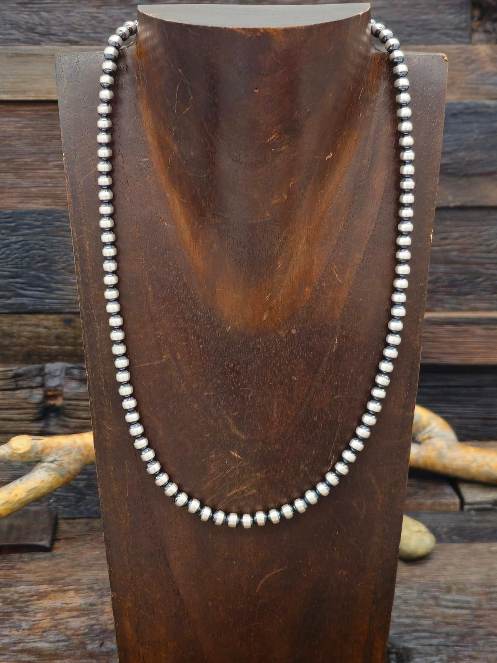 Sterling Silver Oxidized Bead Necklace 5 mm 20 in.