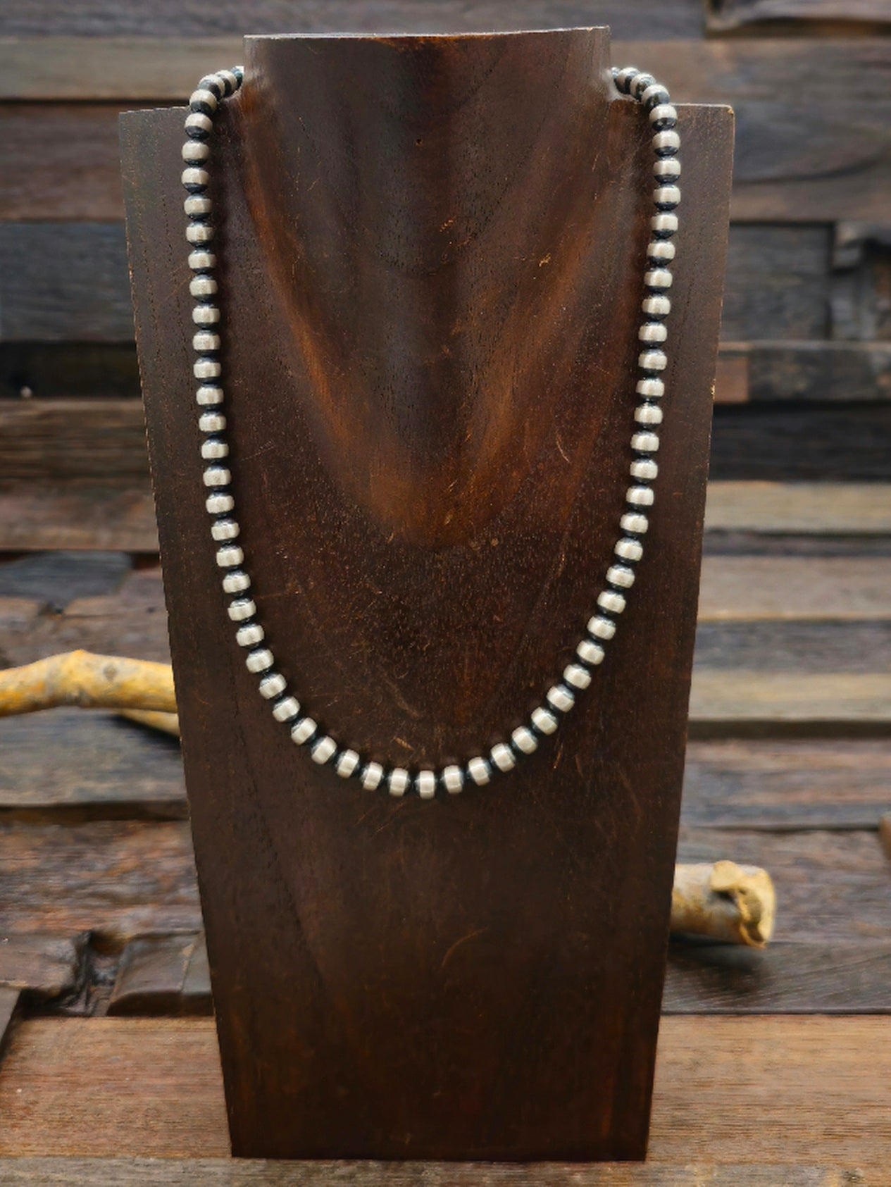 Sterling Silver Oxidized Bead Necklace 6mm 18 in.