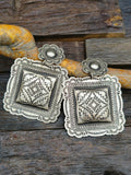 Large Sterling Silver Stamped Square Earrings by Leander Tahe