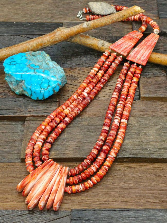 Three Strand Red Spiny Oyster Necklace by Lupe Lovato - 30 in.