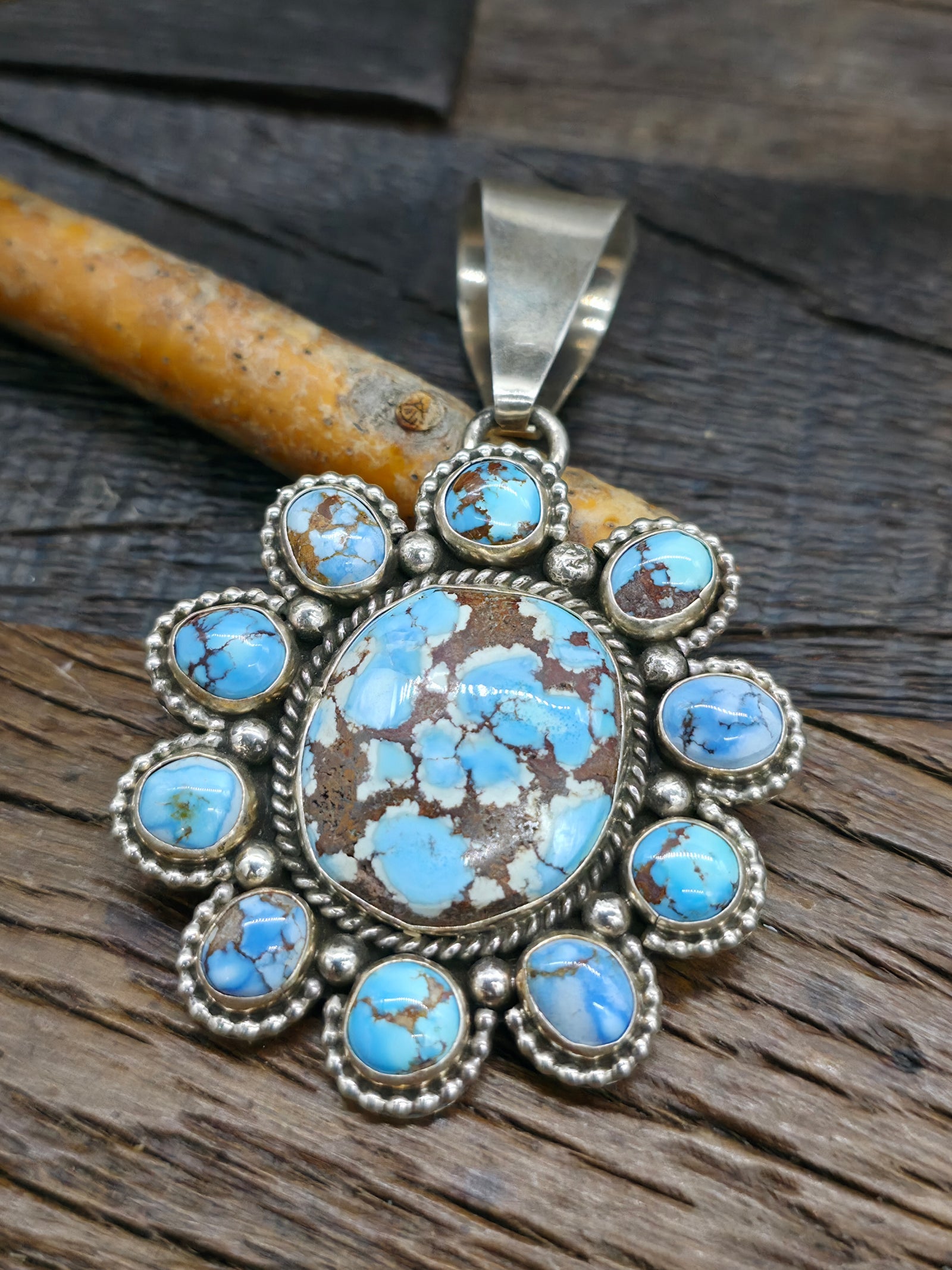 Sterling Silver Golden Hills Cluster Pendant by E. Wylie - 3 in. by 2 in.