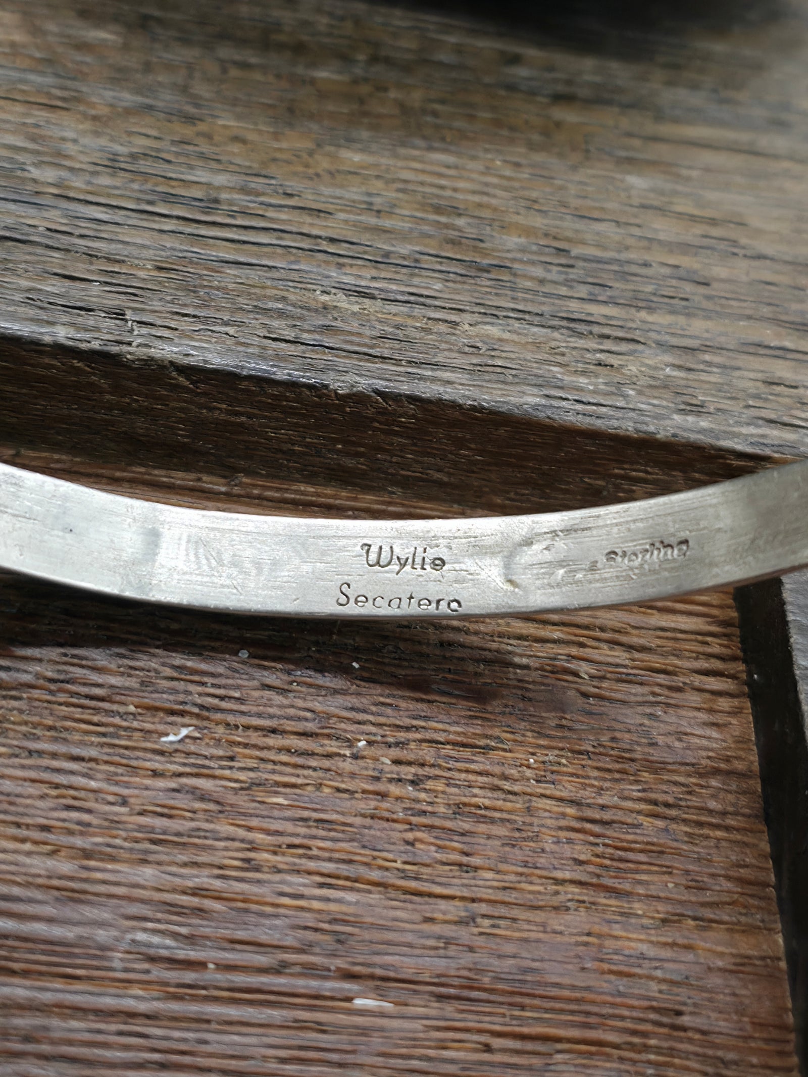 Stamped Sterling Silver Bangle by Wylie Secatero - Arrowheads Pattern - 9 in.