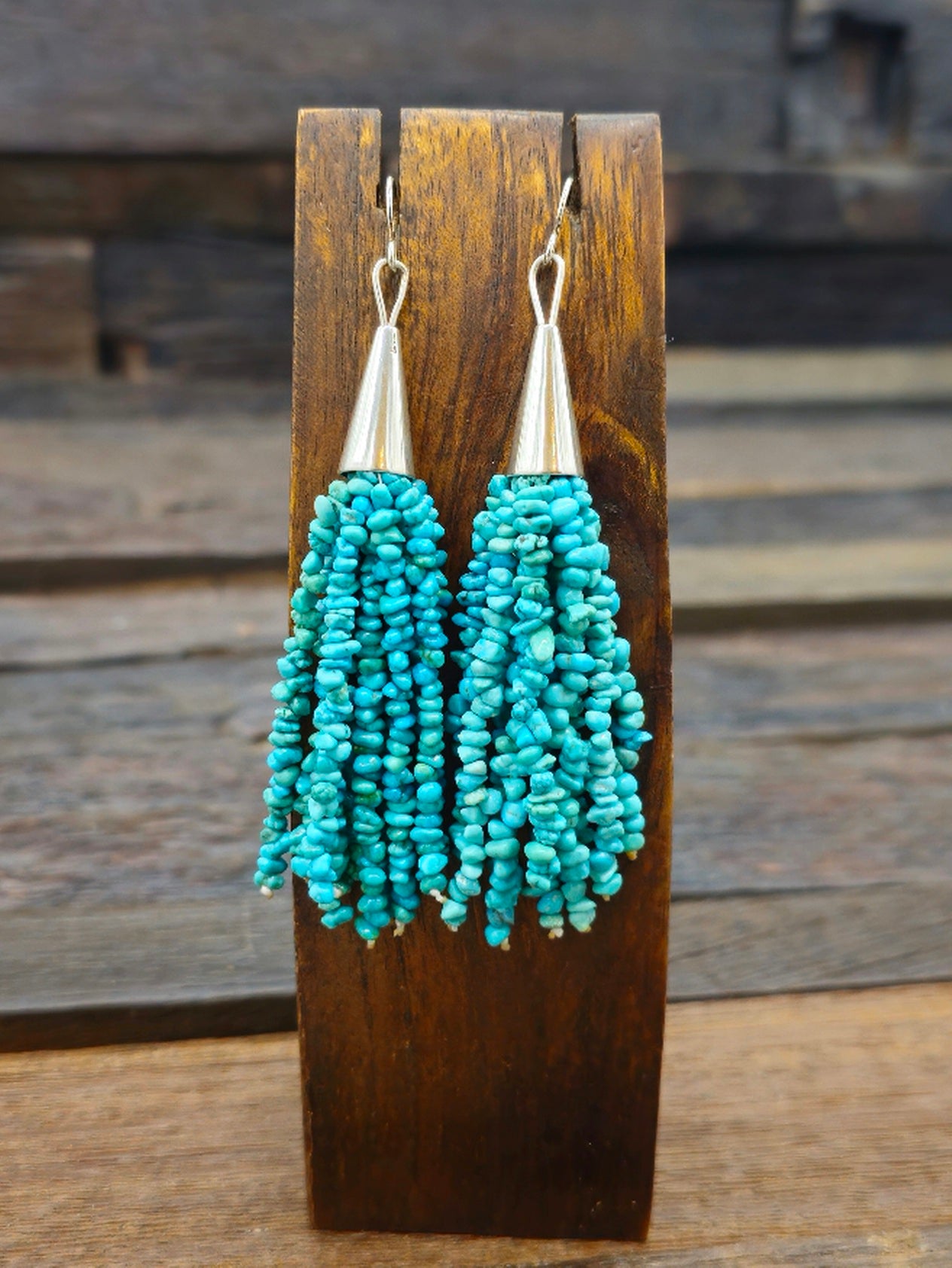 10-Strand Turquoise Tassel Earrings by Fred Archuleta