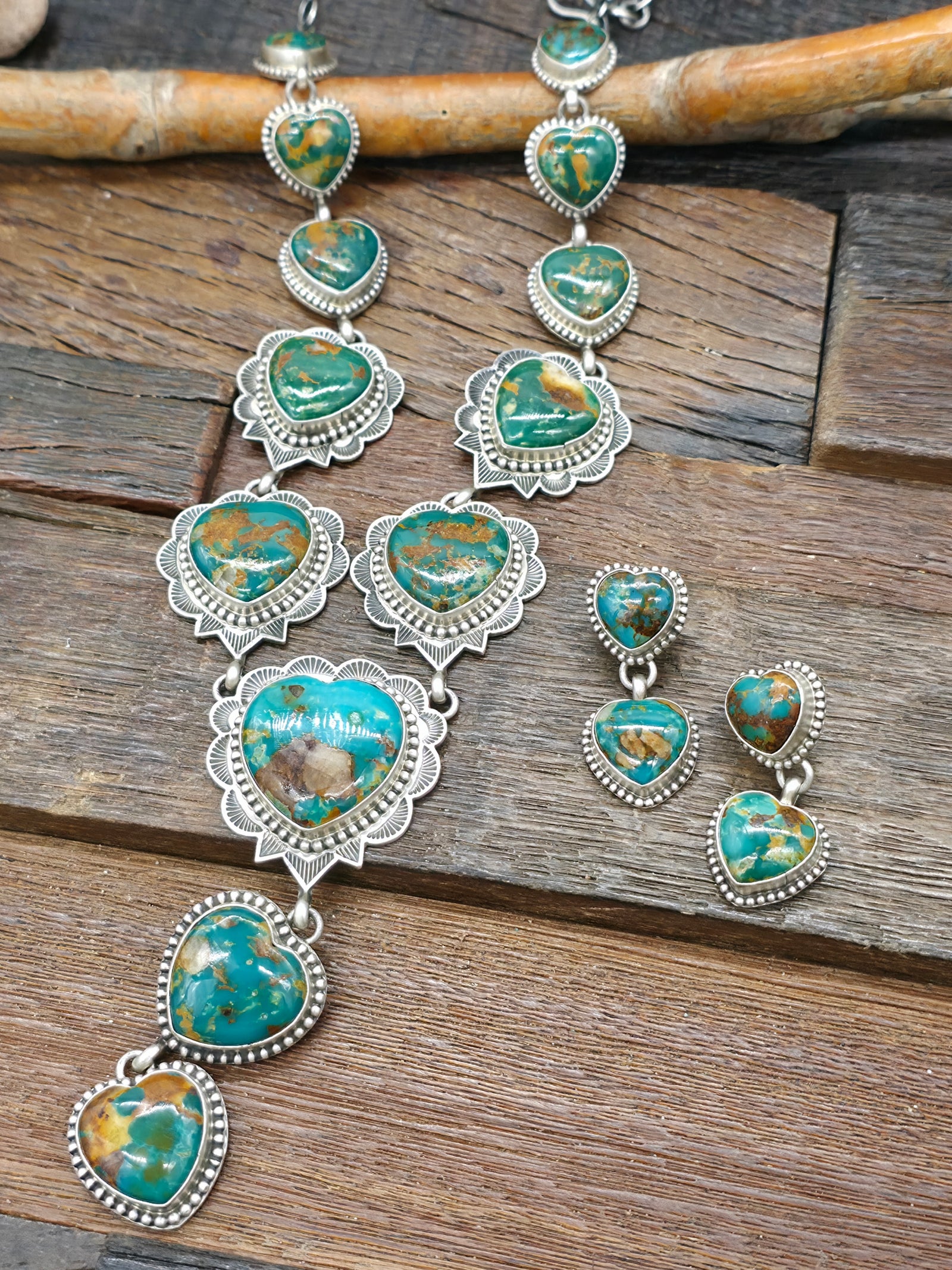 Sterling Silver Nevada Turquoise Heart Lariat Necklace by Charles Johnson - 25 in. with 4 in. Drop