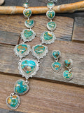 Sterling Silver Nevada Turquoise Heart Lariat Necklace by Charles Johnson - 25 in. with 4 in. Drop