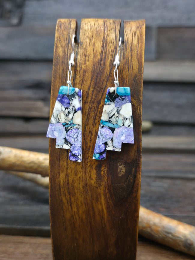 Blue/Purple Dyed Composite Step Slab Earrings by Robert Crespin