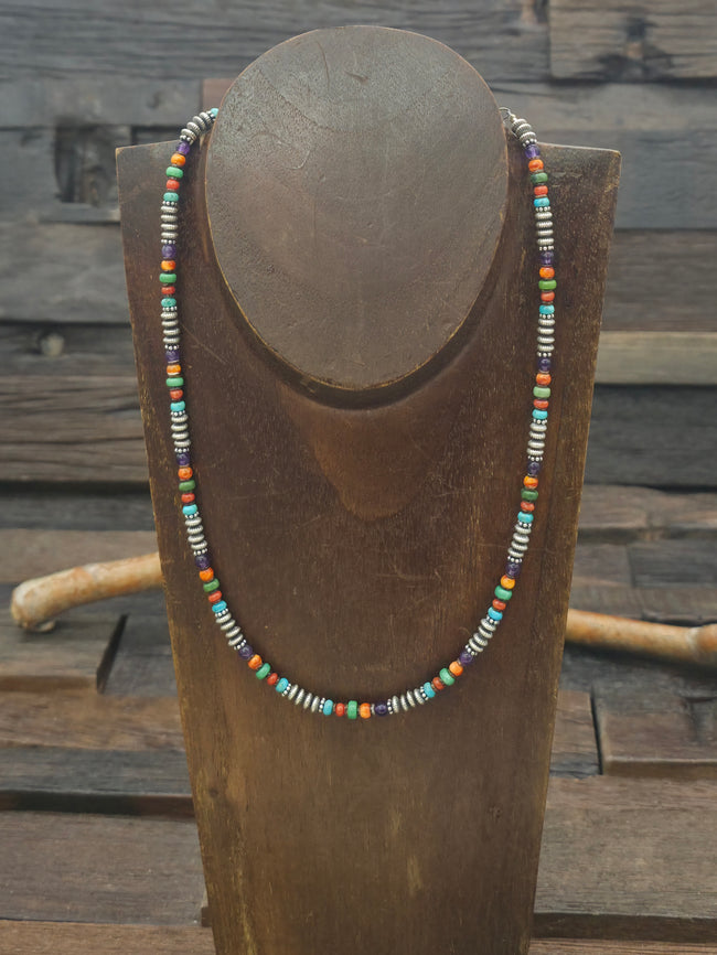 Sterling Silver, Turquoise and Spiny Bead Necklace - 18 in. by 2 1/2 in. Extender