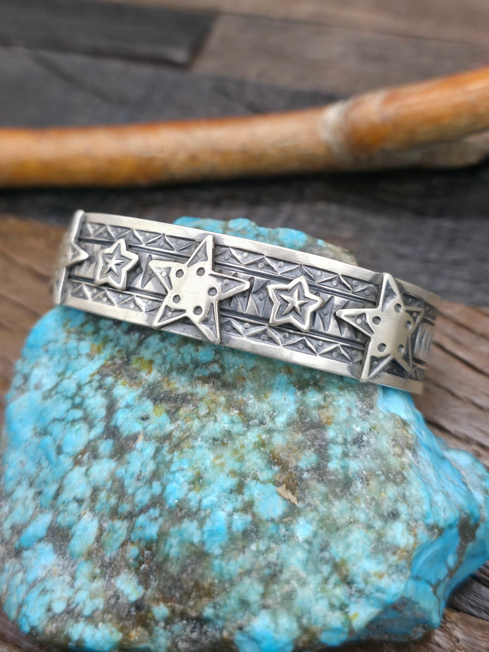 Stamped Sterling Silver Star Bracelet by Bo Reeves - 6 3/4 in. with Gap
