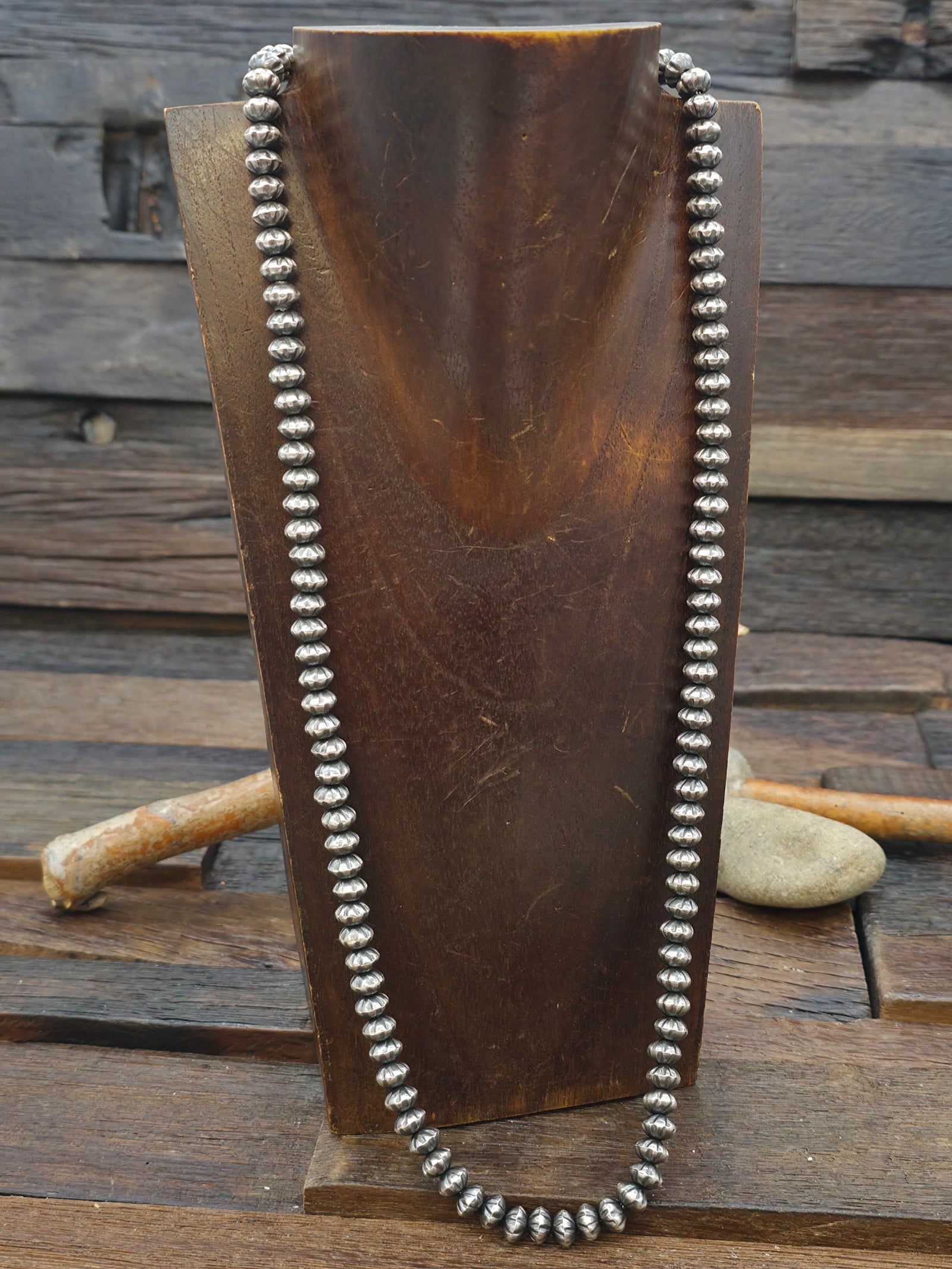 Fluted Sterling Silver Bead Necklace by Austin Haley - 26 in.