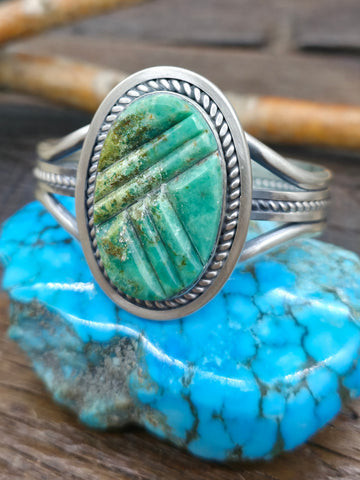 Stamped Sterling Silver #8 Turquoise Pendant by Bo Reeves - 1 3/4 in. by 1 in.