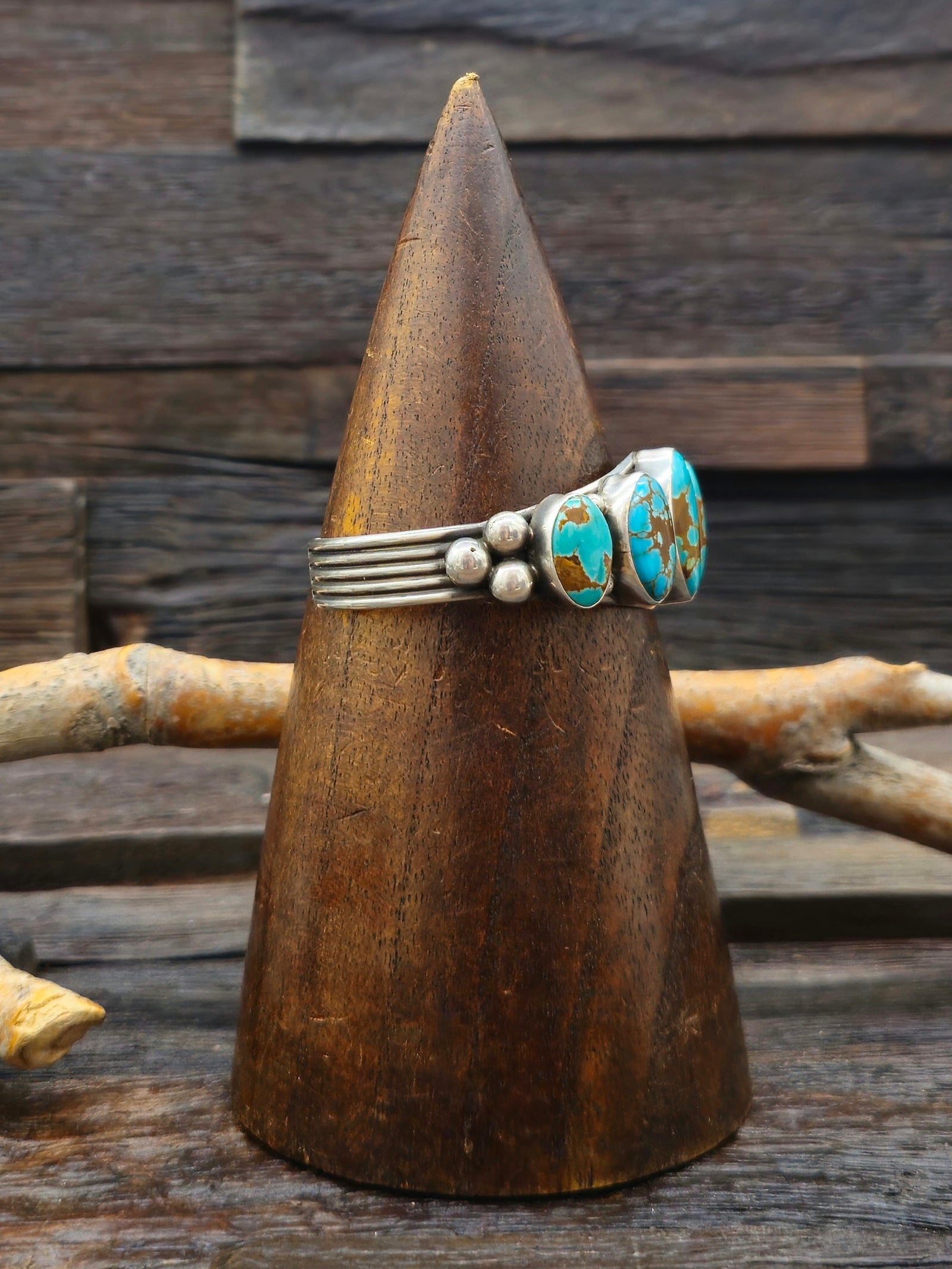 Sterling Silver and #8 Turquoise Five-Stone Cuff by Nila Johnson - 6 1/2 in.