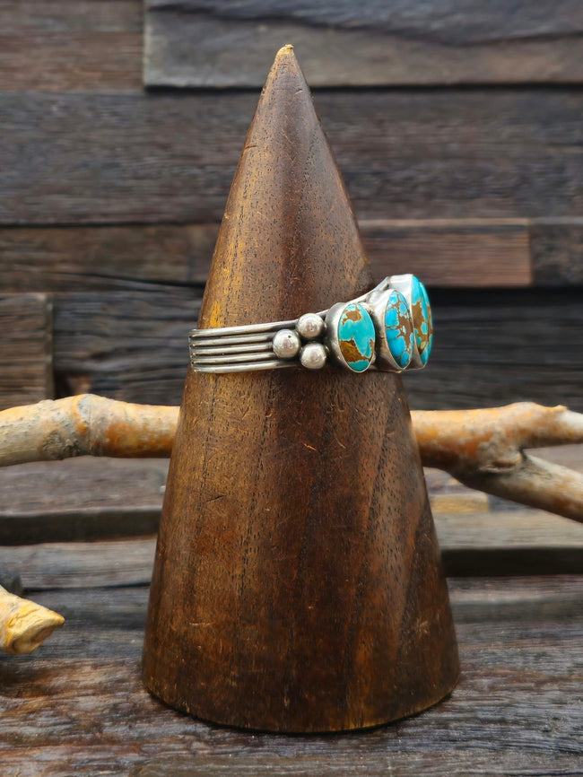 Sterling Silver and #8 Turquoise Five-Stone Cuff by Nila Johnson - 6 1/2 in.