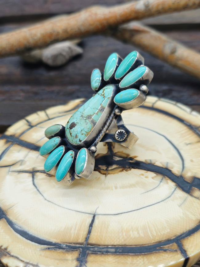 Large Sterling Silver Turquoise Cluster RIng by Shelia Becenti - Size 11