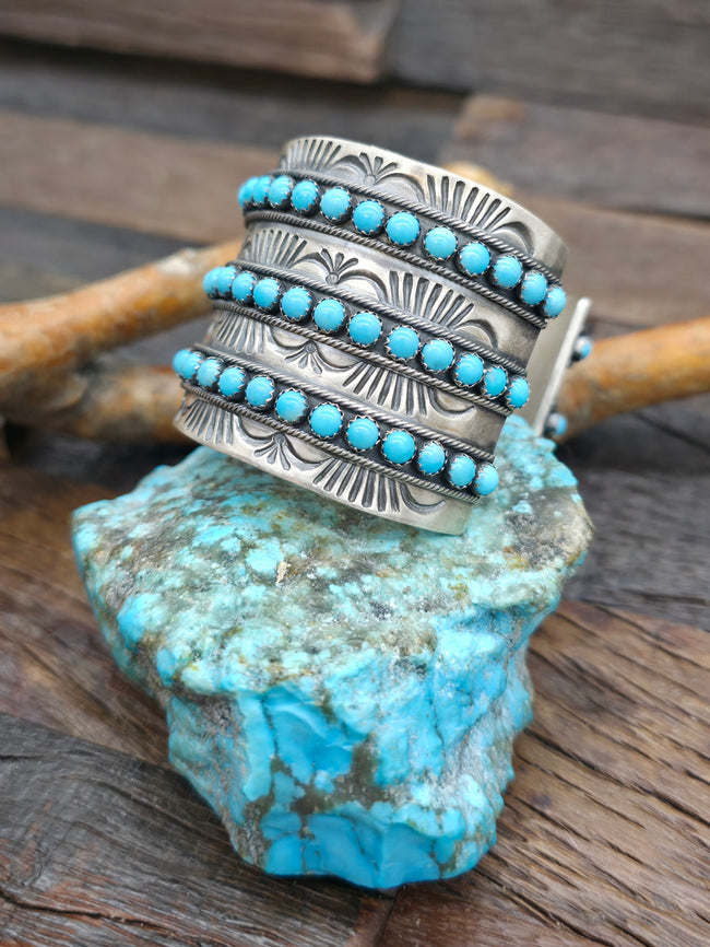 Sleeping Beauty Sterling Silver Cuff Stamped Bracelet by Mark Yazzie - 6 1/2 in. w/Gap