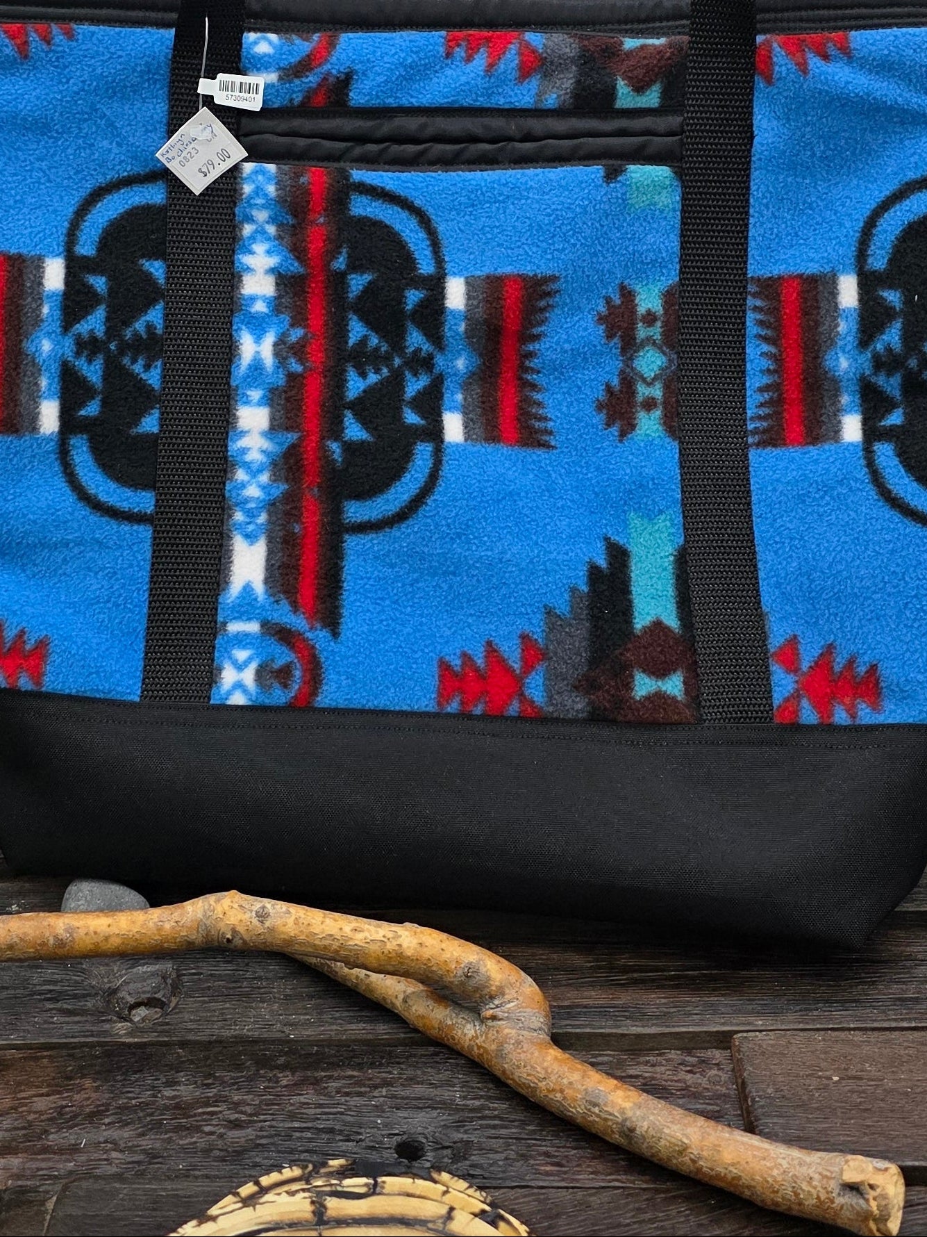 Handmade Blanket Tote Blue w/Red by Kathryn Bochinclonny