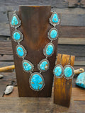 Kingman Turquoise Necklace and Earring Set by Mary Ann Spencer - 22 in.
