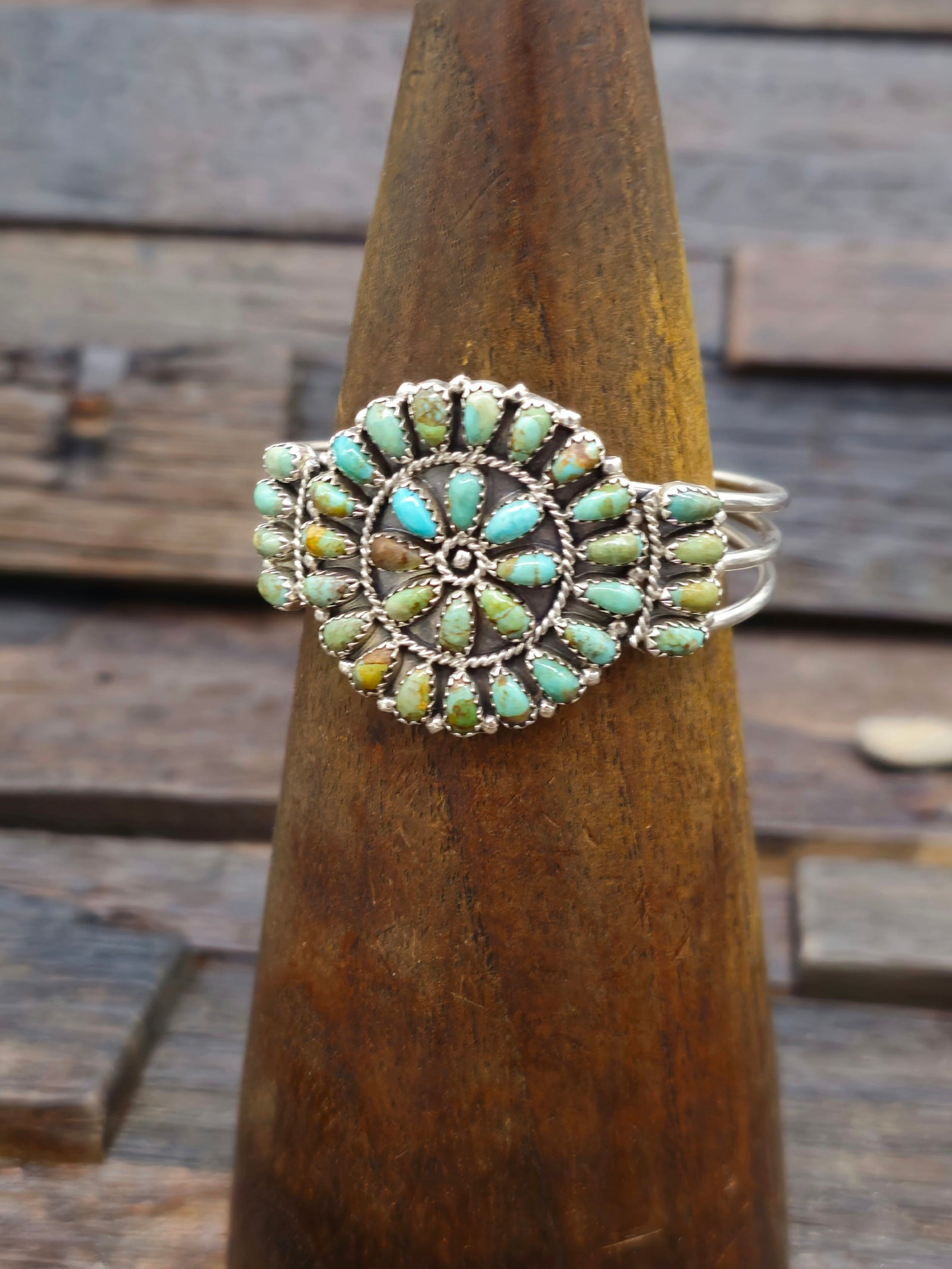Sterling Silver Blue/Green Turquoise Cluster Bracelet - 5 1/2 in.