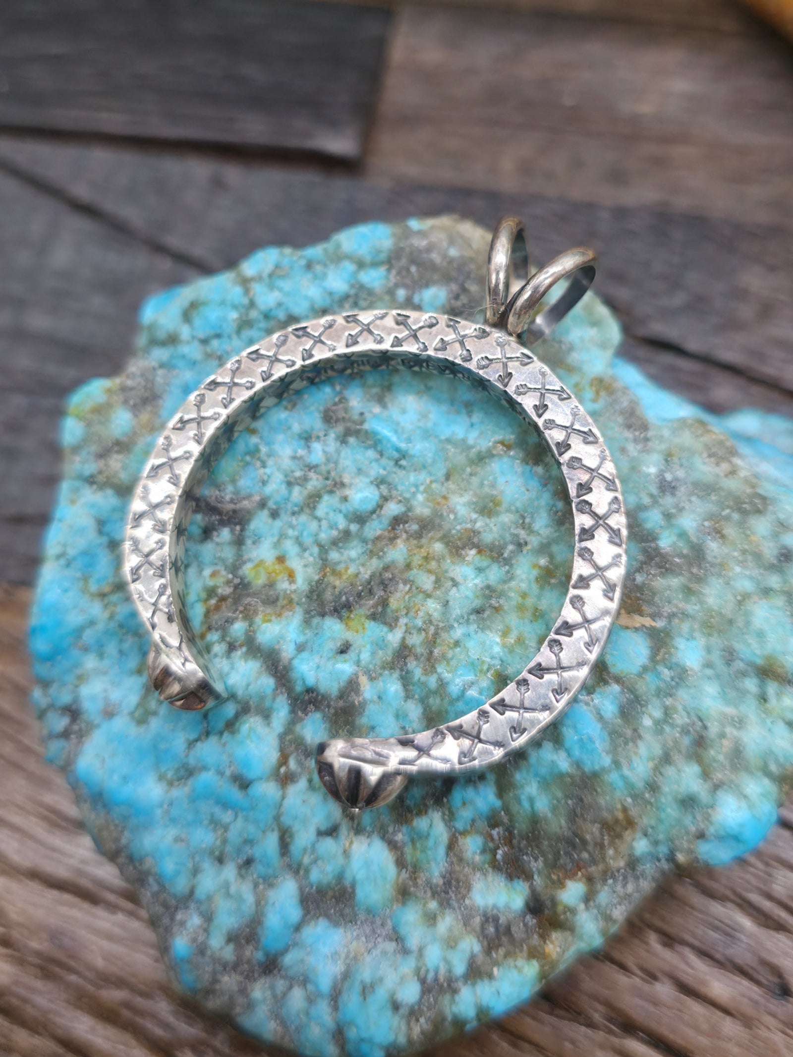 Stamped Sterling Silver Crossed Arrows and Ovals Naja Pendant by Sunshine Reeves - 2 in. by 1 3/4 in.