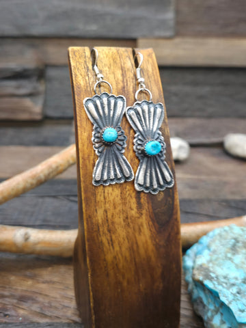 Blue Turquoise and Orange Spiny Oyster Earrings by Lupe Lovato