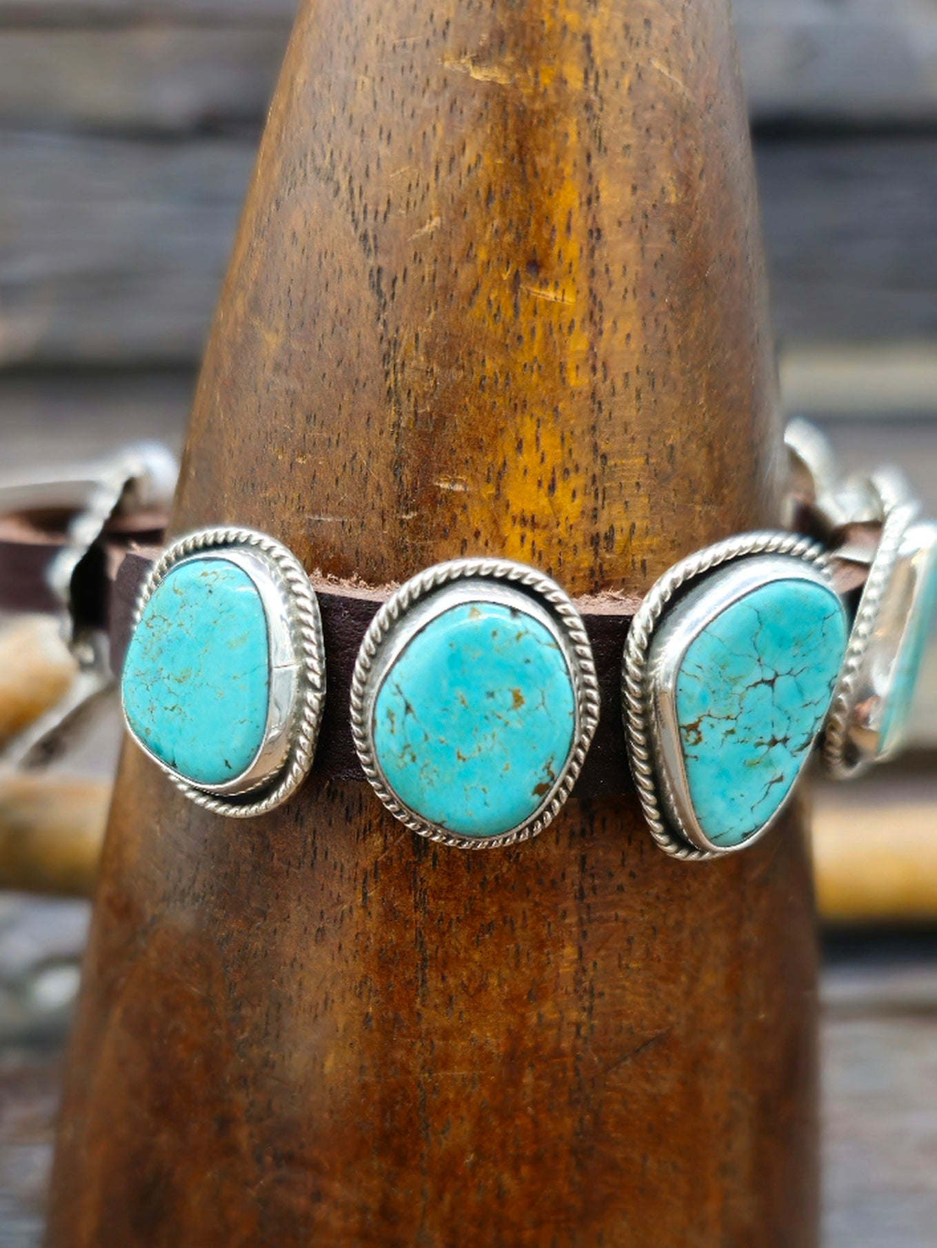 Seven Stone Turquoise Leather Buckle Bracelet