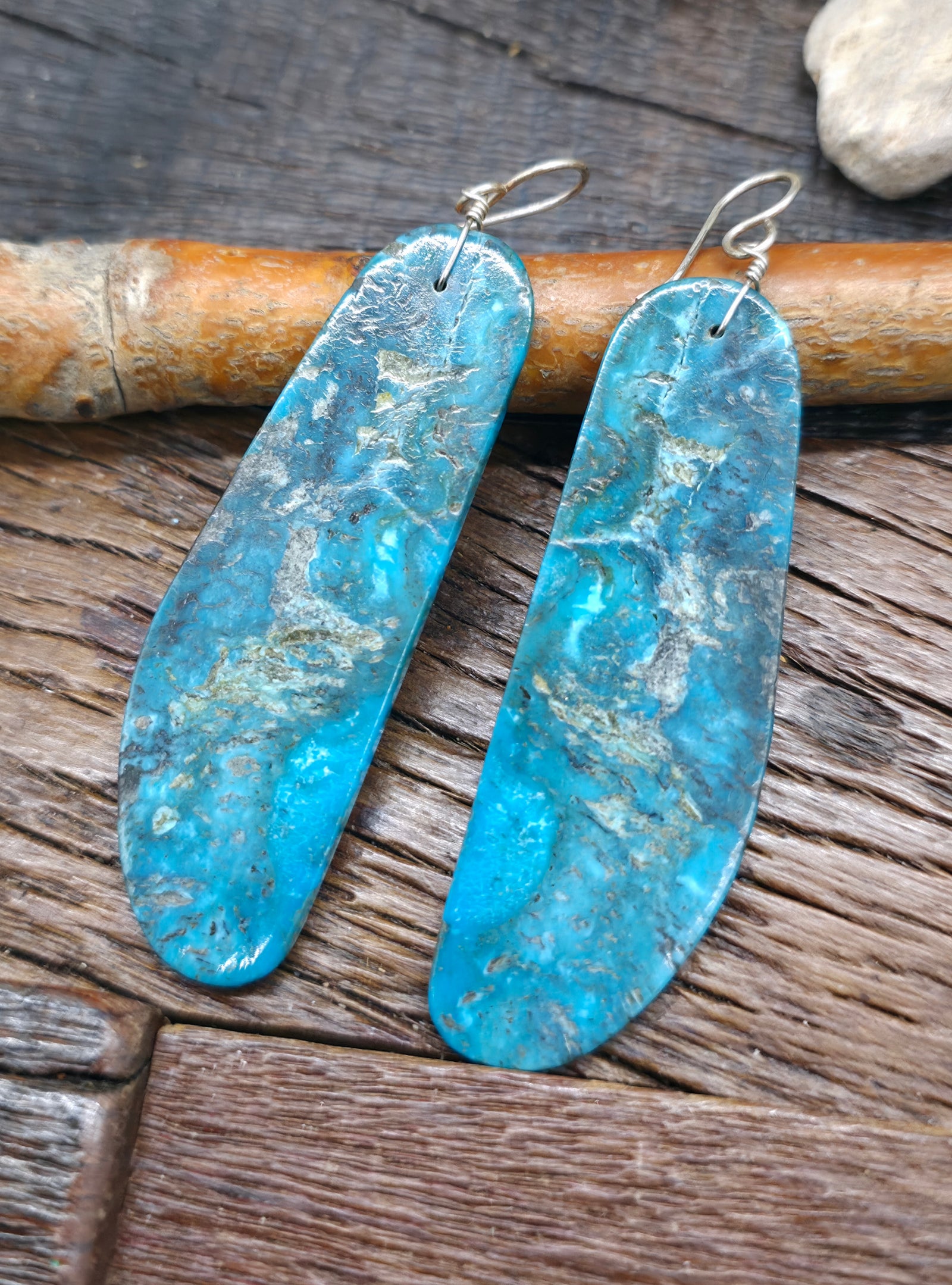 Large Turquoise Slab Earrings  by Marcella Castillo - 3 1/4 in. by 7/8 in.