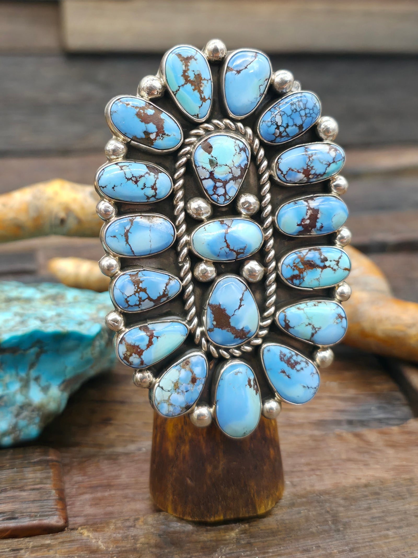 Sterling Silver Golden Hills Turquoise Cluster Ring by Melvin and Tiffany Jones - Adjustable