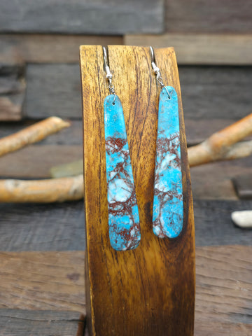 Long Turquoise Slab Earrings with Sterling Silver by Veronica Tortalita