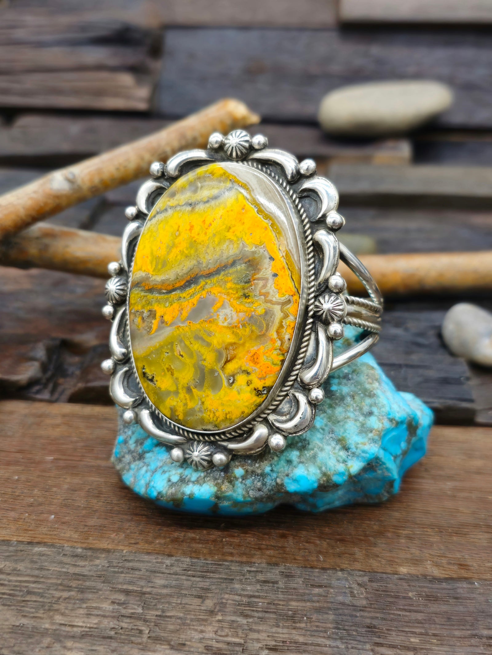 Sterling Silver Bumblebee Jasper Cuff by Richard Jim - 6 3/4 in.