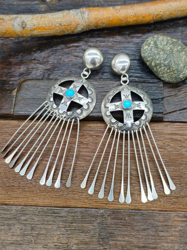 Vintage/Estate Stamped Sterling Silver and Turquoise Shield Earrings