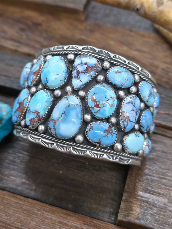 Wide Sterling Silver Golden Hill Turquoise Cuff by LaRose Ganadanegro - 6 1/2 in. with Gap