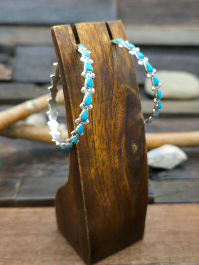 Sterling Silver Turquoise Hoop Earrings by Bruce Vacit