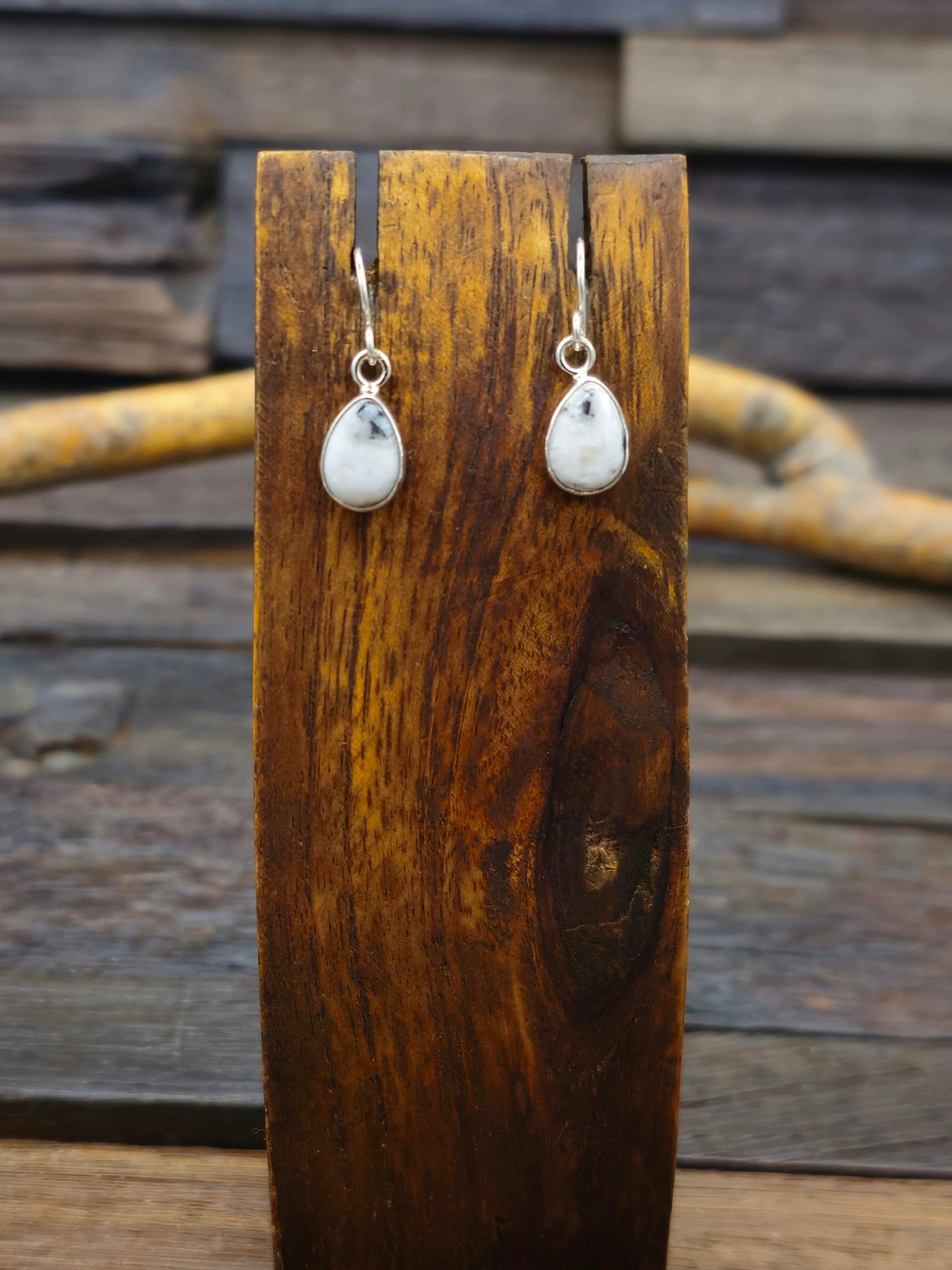 Mini White Buffalo Sterling Silver Teardrop Earrings