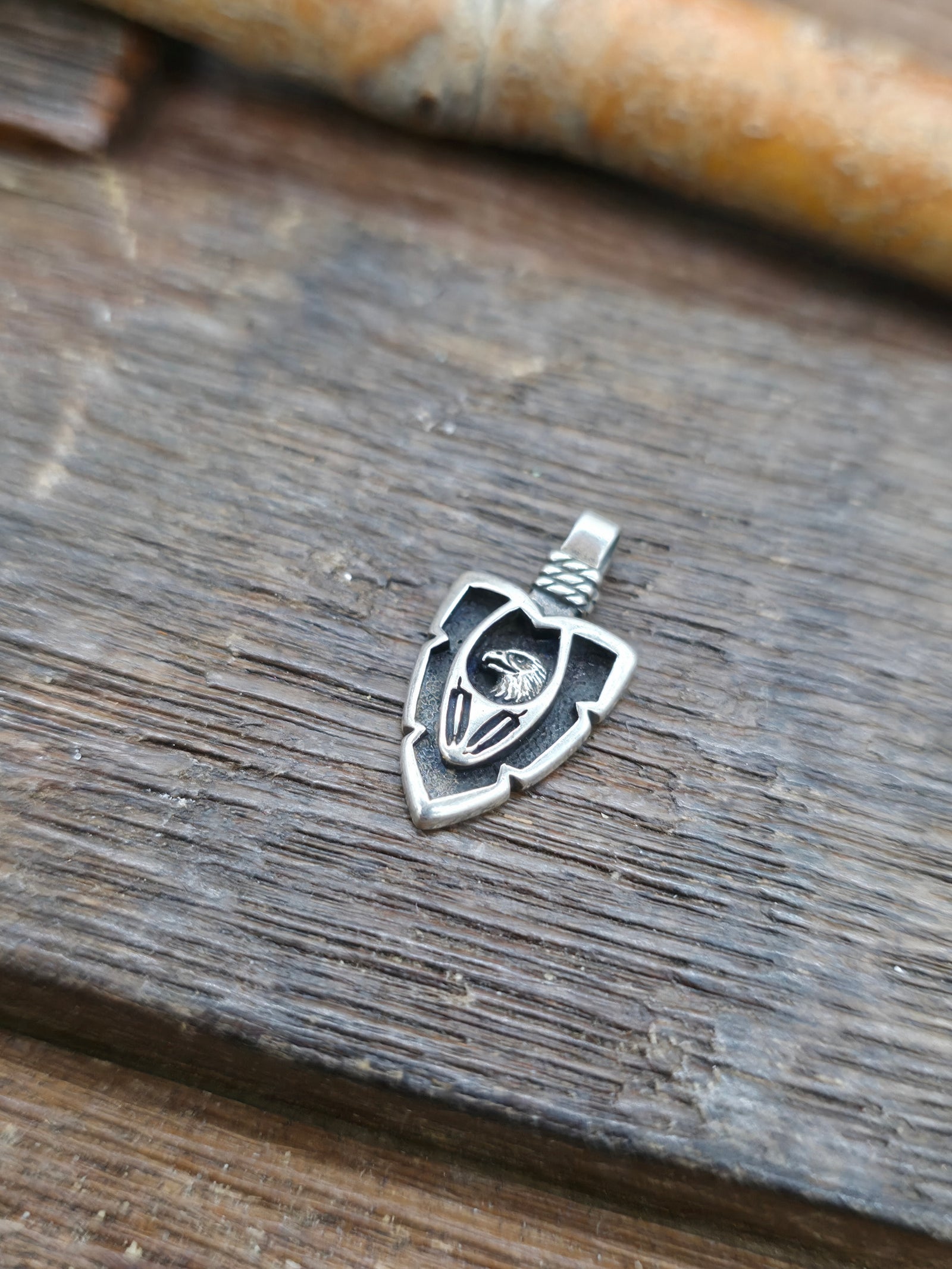 Mini Sterling Silver Arrowhead Pendant - Eagle - NON NATIVE MADE - 7/8 in. by 1/2 in.