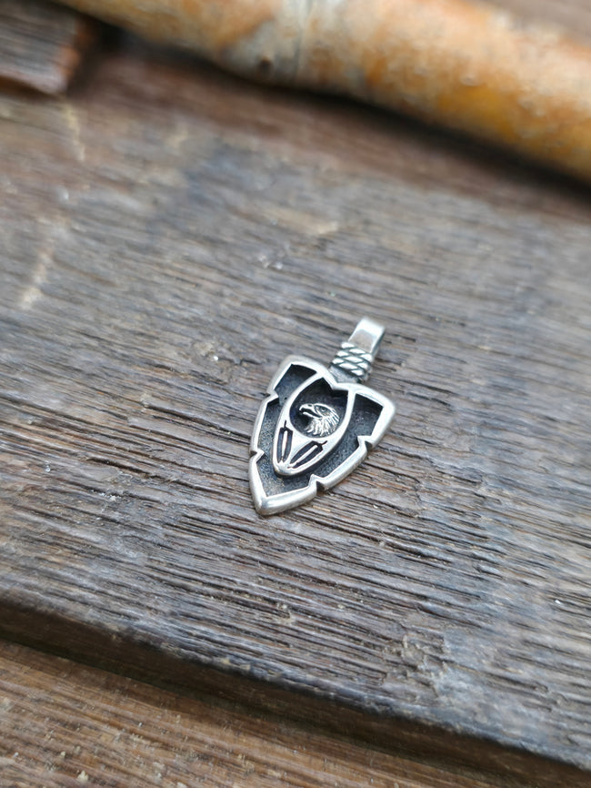 Mini Sterling Silver Arrowhead Pendant - Eagle - NON NATIVE MADE - 7/8 in. by 1/2 in.