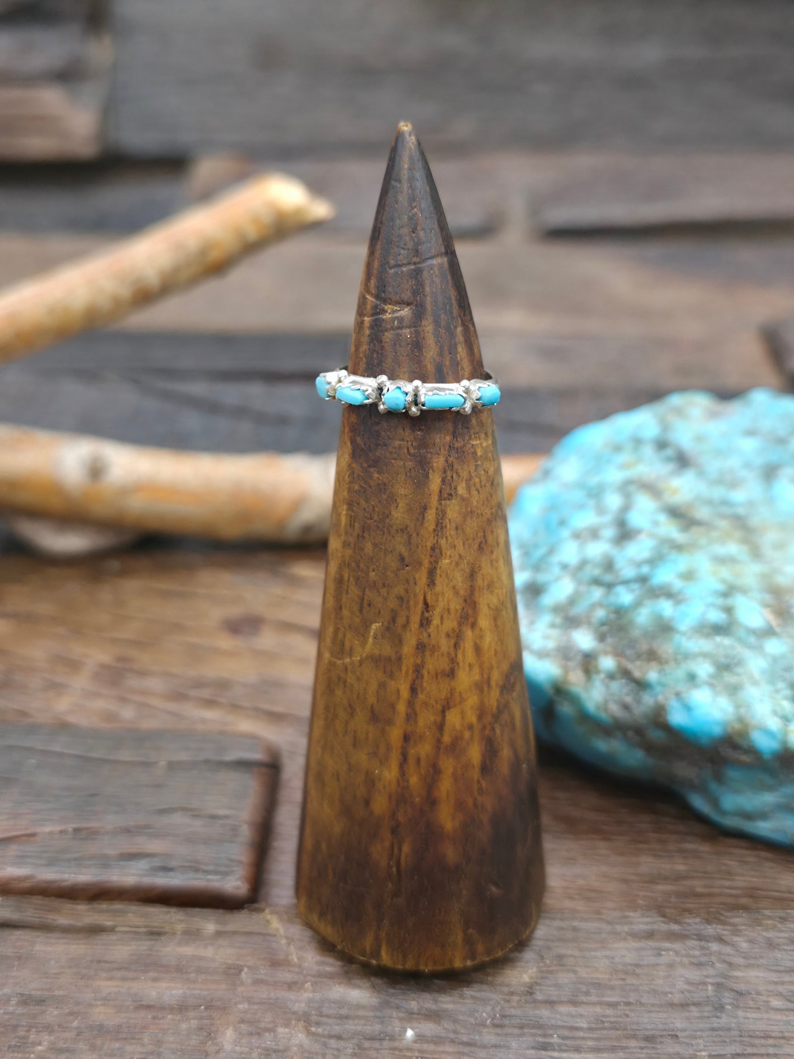 Sterling Silver Turquoise Dainty Petit Point Ring by Jennifer Booqua - Size 6