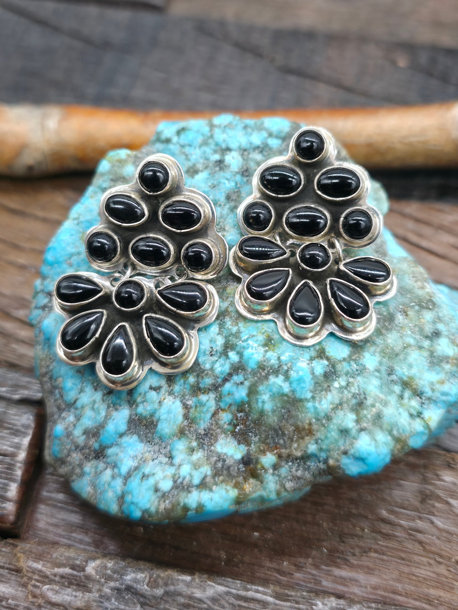 Black Onyx Cluster Earrings by Geneva Apachito - 1 1/2 in. by 1 in.