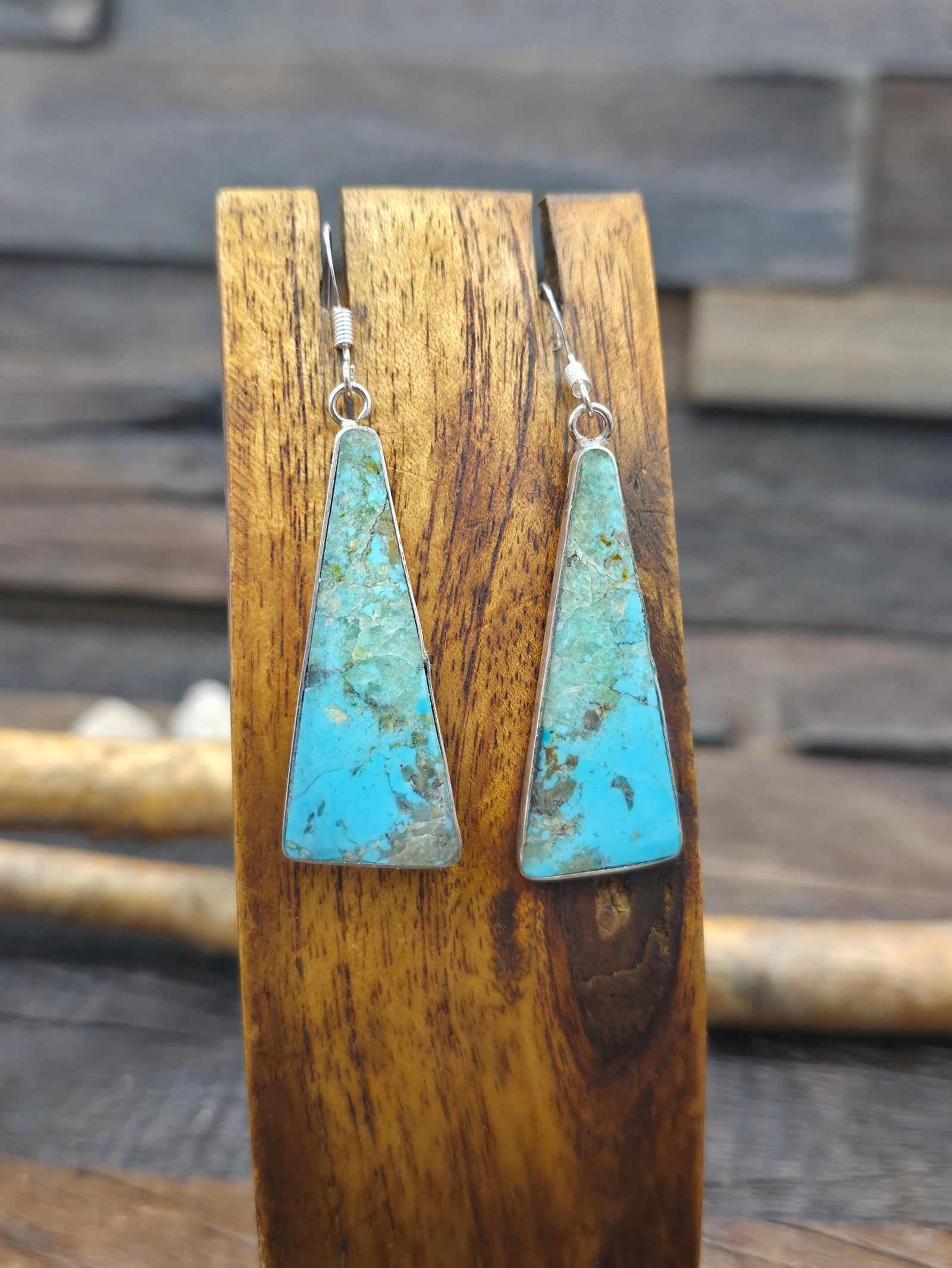 Sterling Silver Turquoise Slab Earrings by Veronica Tortalita - 2 1/4 in. by 3/8 in.
