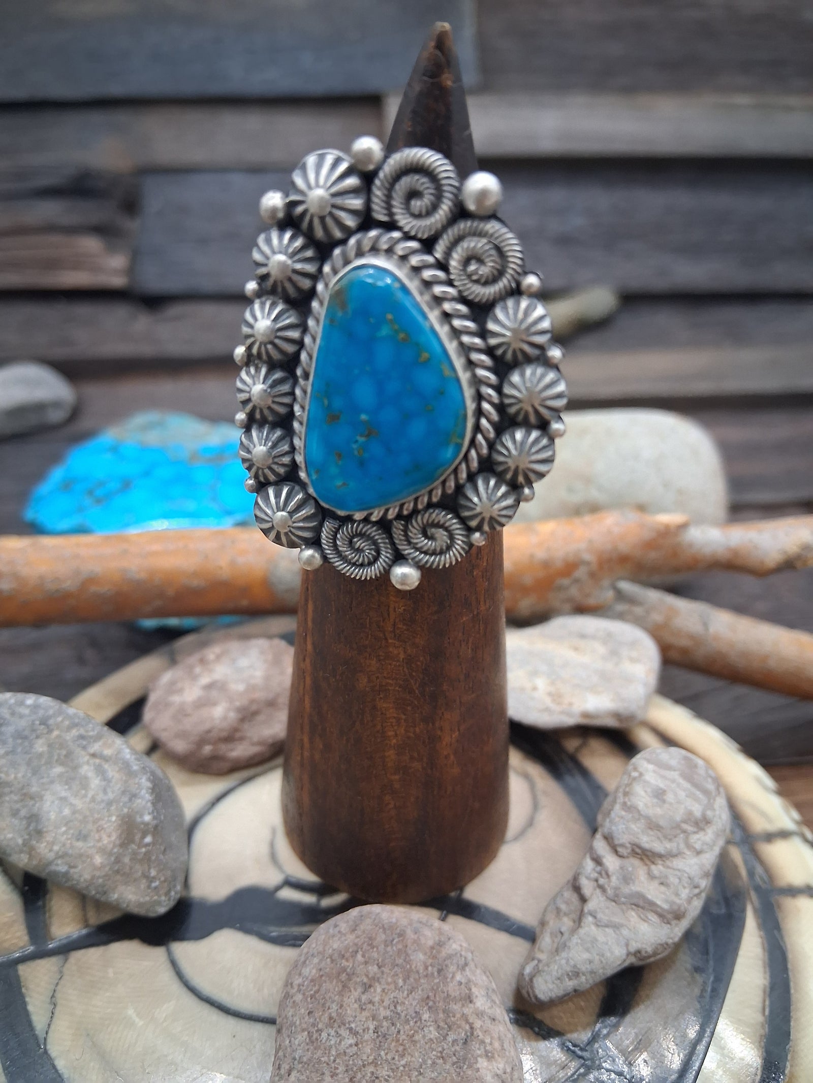 Sterling Silver Blue Turquoise Ring Size 8 by R. Calladitto