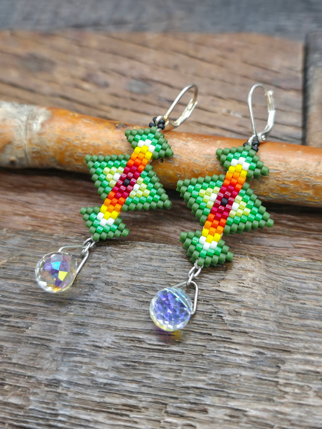 Beadwork Sparkle Earrings by Kevin James - Green - 2 1/2 in. by 7/8 in.