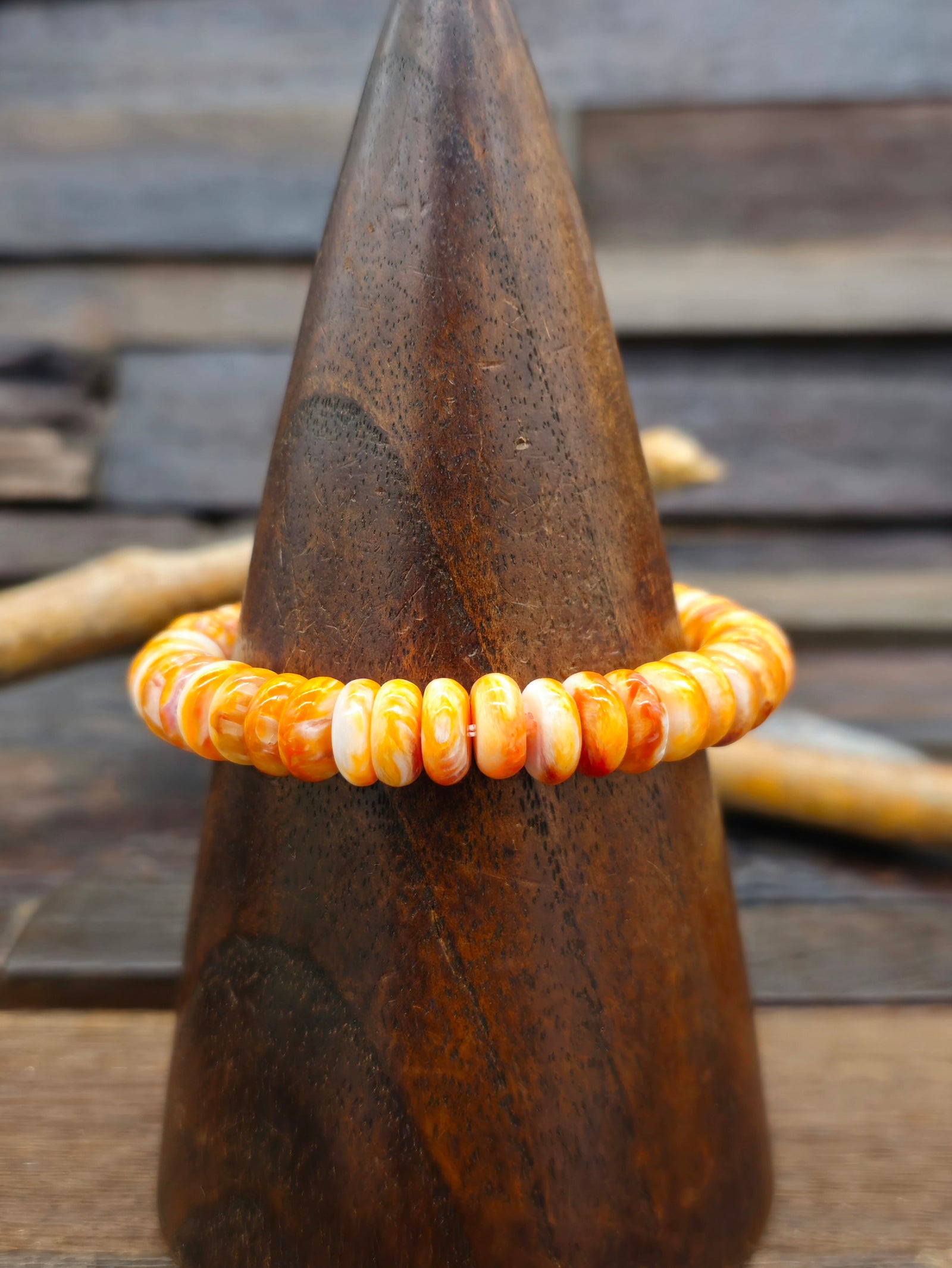 Orange Spiny Oyster Rondelle Bead Stretch Bracelet
