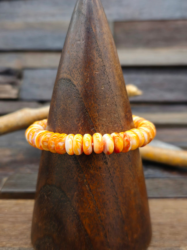 Orange Spiny Oyster Rondelle Bead Stretch Bracelet