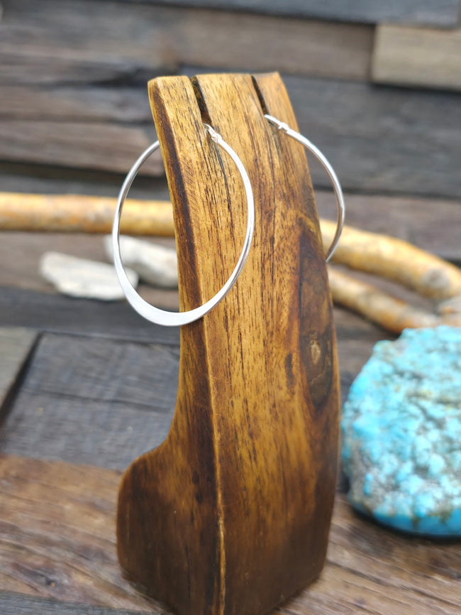 Large Sterling Silver Full Hoop Earrings - NON NATIVE MADE - 1 3/4 in.