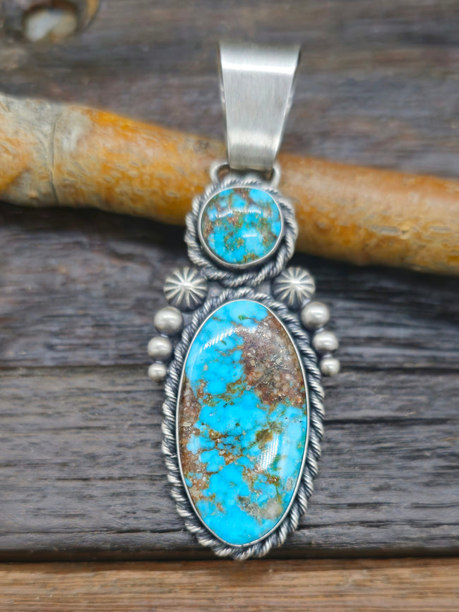 Sterling Silver Two-Stone Turquoise Pendant by Paul Livingston