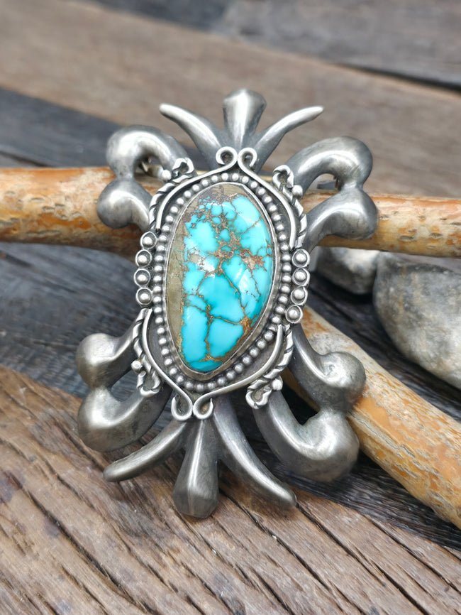Cast Sterling Silver Turquoise Mountain Turquoise Buckle by Rosella Paxton - 3 1/4 in. by 2 in.