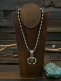 Blue/Green Sonoran Turquoise Naja on Oxidized Sterling Silver Bead Necklace by Samuel Yellowhair - 18 in.
