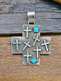 Cross-Shaped Sterling Silver Turquoise Pendant by Ernest Rangel