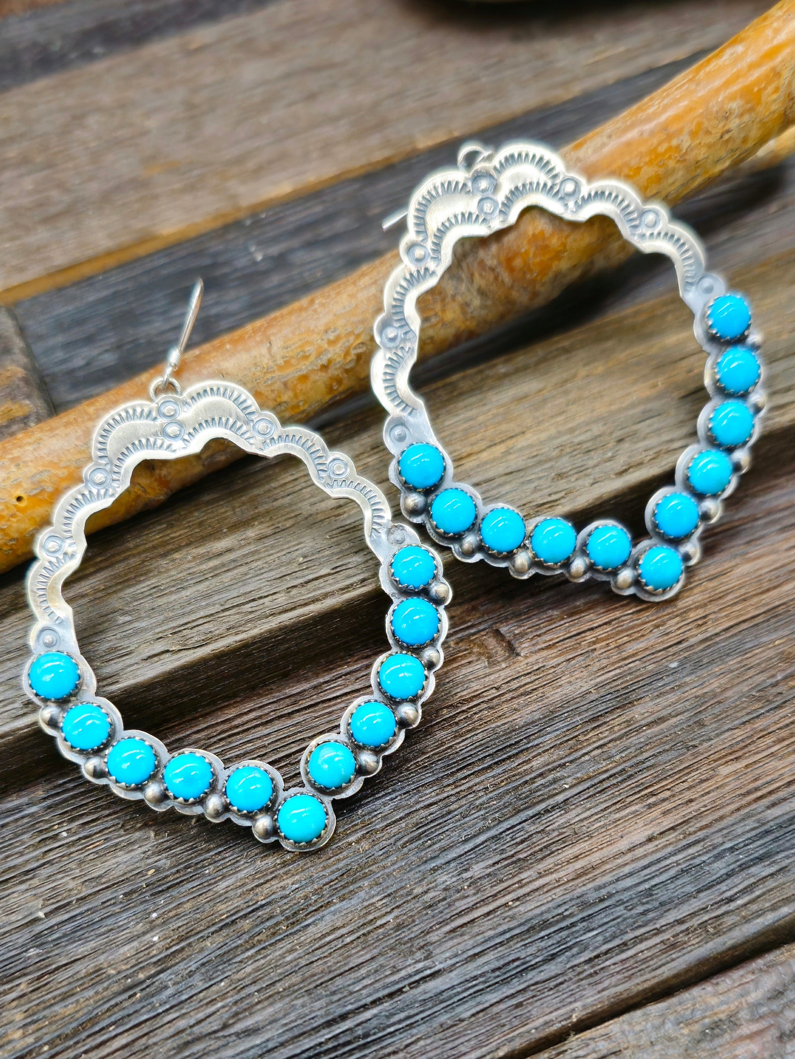 Stamped Sterling Silver and Turquoise Earrings by Julie Etsitty
