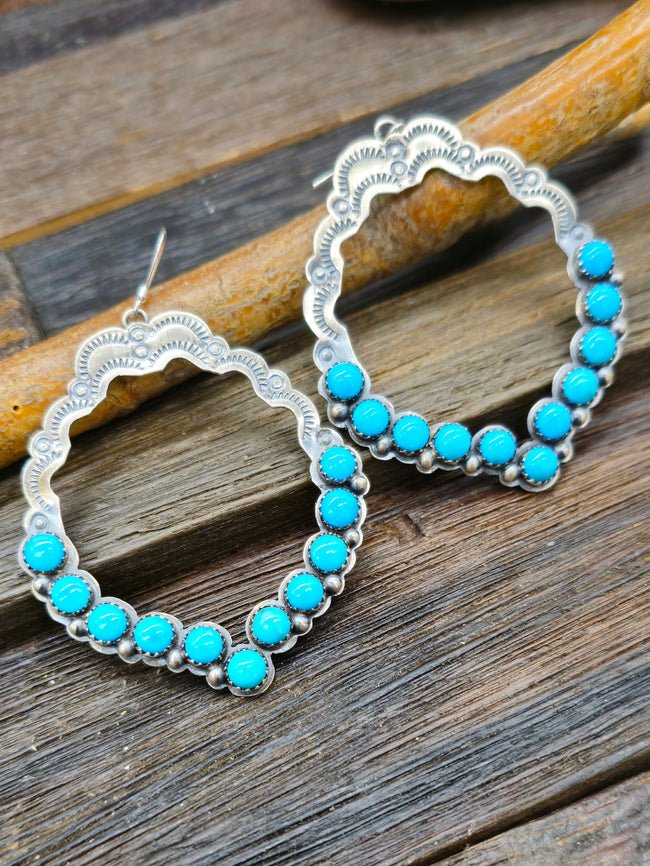 Stamped Sterling Silver and Turquoise Earrings by Julie Etsitty
