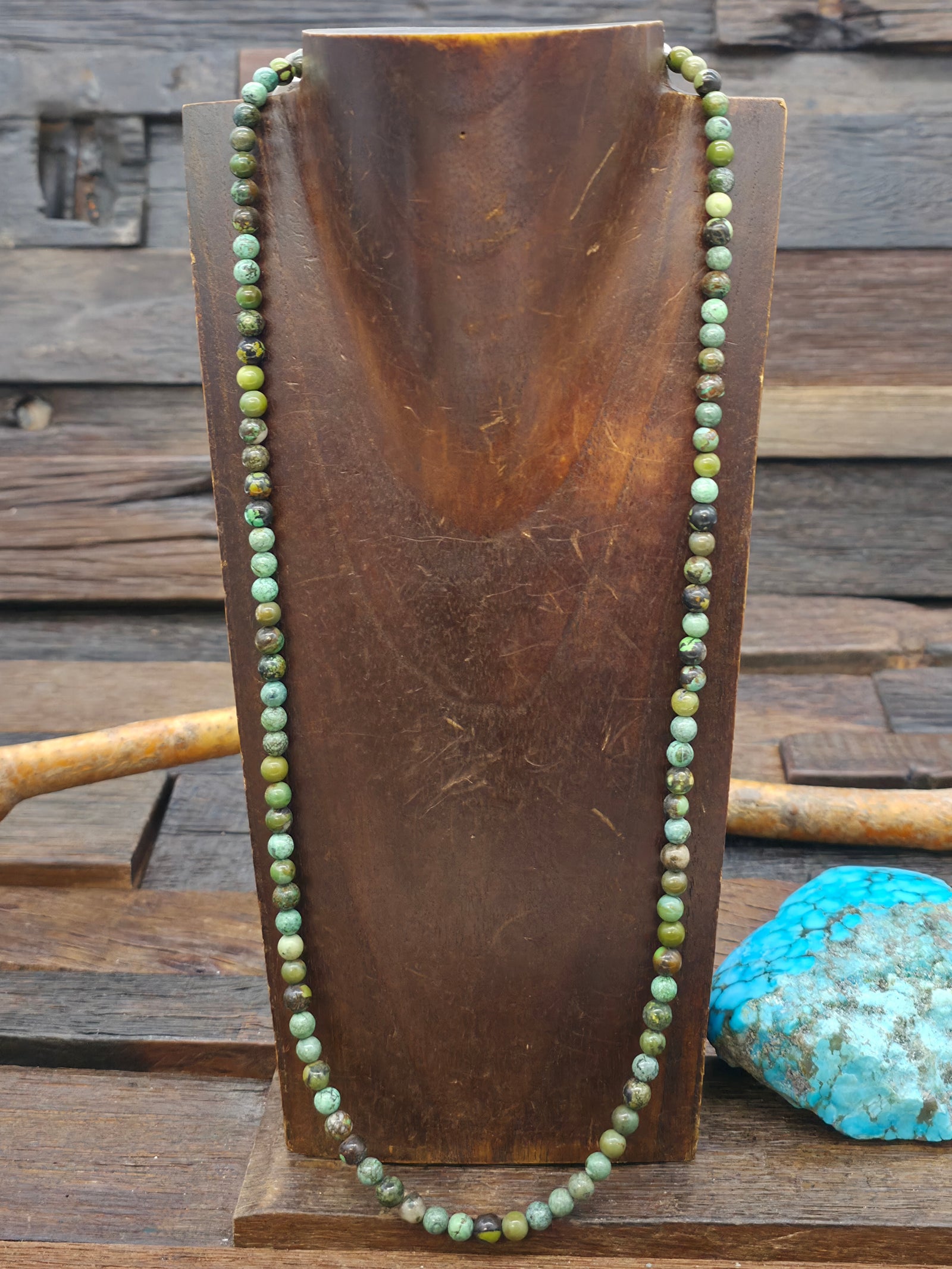 Green Skyhorse Turquoise Spherical Bead Necklace - 25 in.