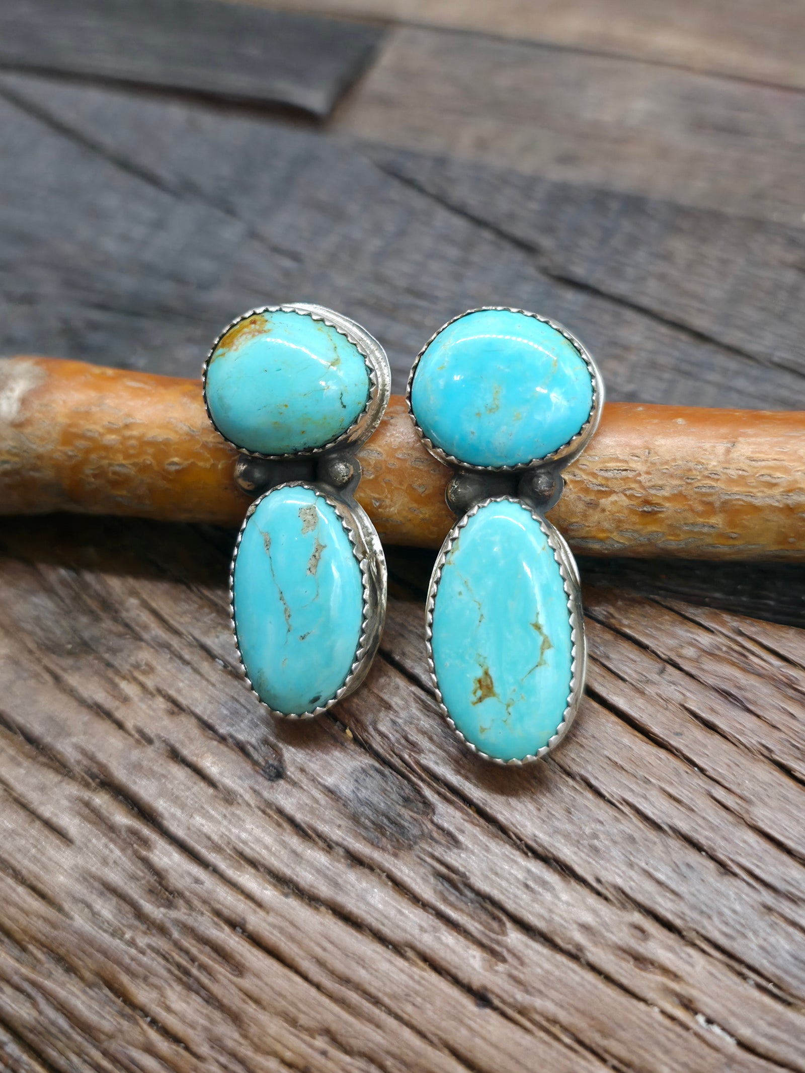 Sterling Silver Blue Turquoise Post Earrings by Levi Hoskie - 1 1/2 in. by 1/2 in.